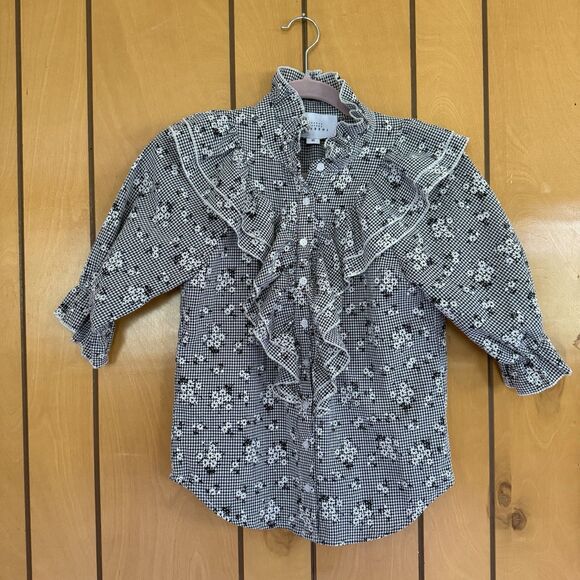 Rochelle Behrens Tops - The Shirt Rochelle Behrens Floral Button Down XS  Frilled Shirt Top Black White